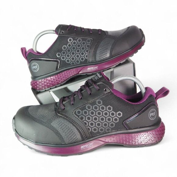 Timberland PRO Reaxion Low Composite Work Shoes Black / Purple A8001 Women's 9.5 - Picture 1 of 11